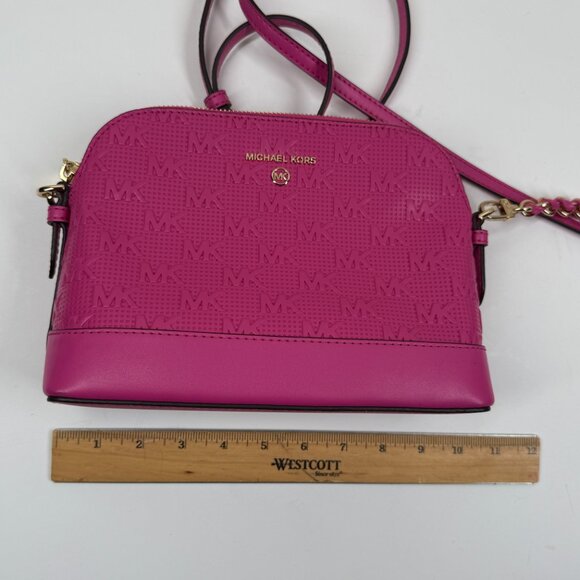 Michael Kors Jet Set Charm Dome Crossbody Pink Embossed Logo Gold Hardware NWT - Picture 5 of 8